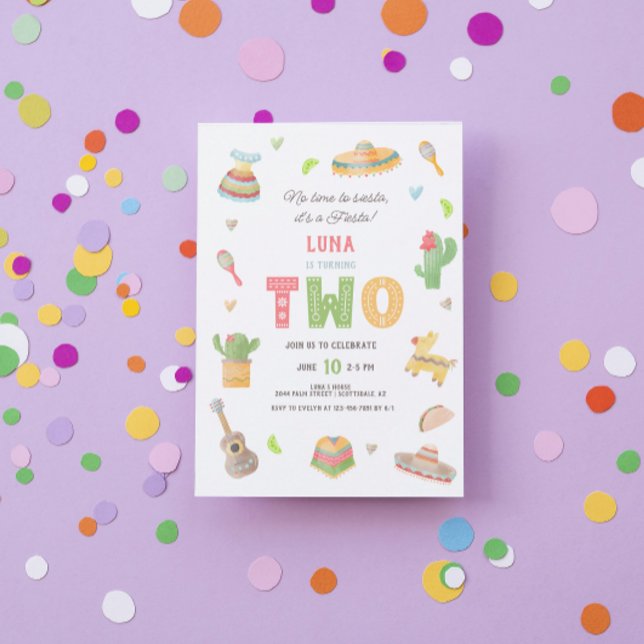 Invitation Watercolor Fun Mexicaine Fiesta 2e fête d'annivers (Créateur téléchargé)