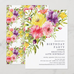 Invitation Watercolor Garden Floral Anniversaire Fête Invitat