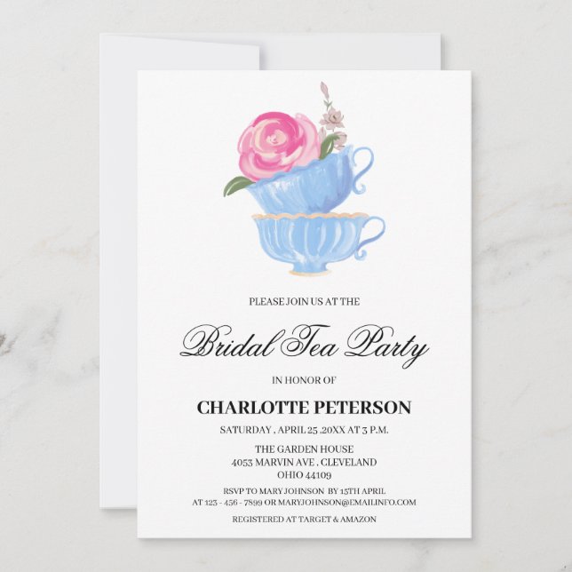 Invitation Watercolor Garden Tea Party Fête des mariées (Devant)