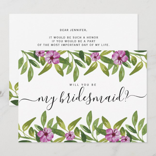 Invitation Watercolor garland sera-tu ma servante (Devant / Derrière)