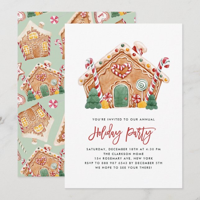 Invitation Watercolor Gingpain House Fête (Devant / Derrière)