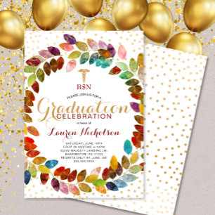 Invitation Watercolor Gold Wreath Nurse Pinning