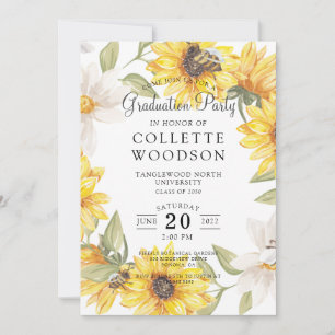 Invitation Watercolor Graduation Party Sunflowers Vert I