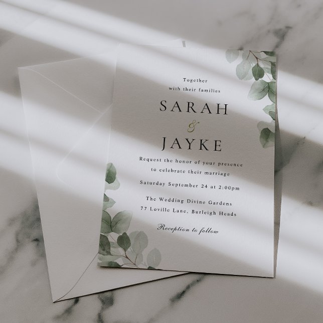 Invitation Watercolor Green Leaf Elegance Wedding (Créateur téléchargé)