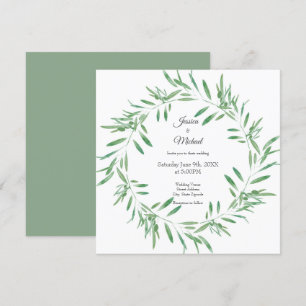 Invitation Watercolor Green Olive Wreath