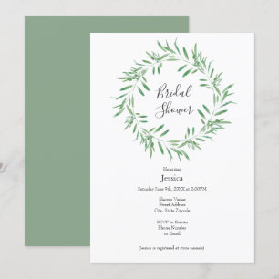Invitation Watercolor Green Olive Wreath