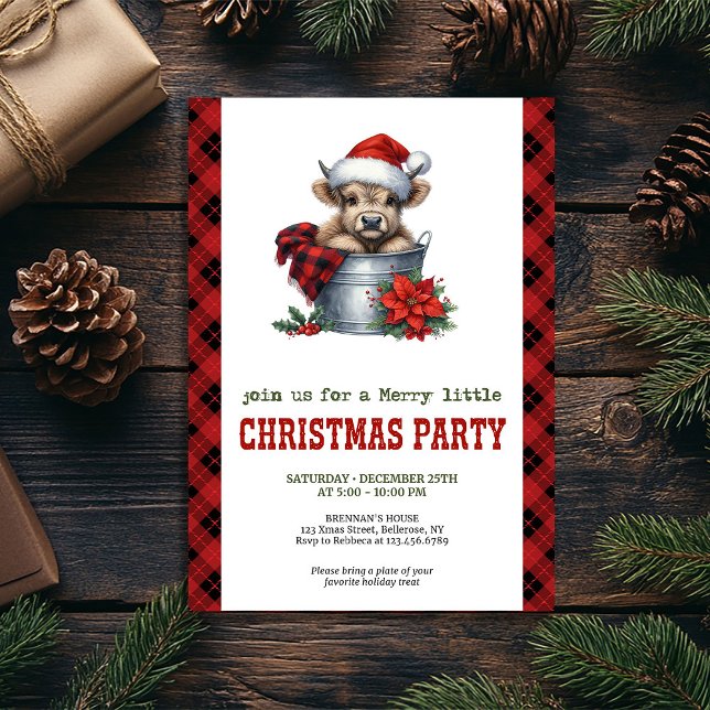 Invitation Watercolor highland cow in bucket Christmas (Watercolor highland cow in bucket Christmas Invitation)