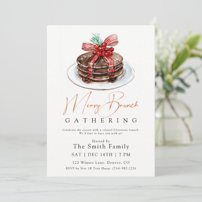 Invitation Watercolor Holiday pancake Christmas Brunch (Debout devant)