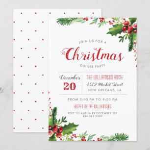 Invitation Watercolor Holly Branly Soirée de Noël