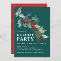 Watercolor Holly et Berries Turquoise Holiday Part