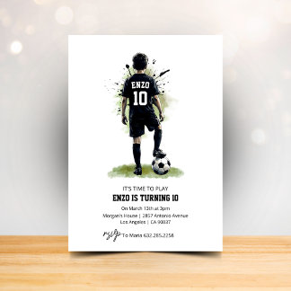 Invitation Watercolor Jersey Boy Back View Soccer Birthday 