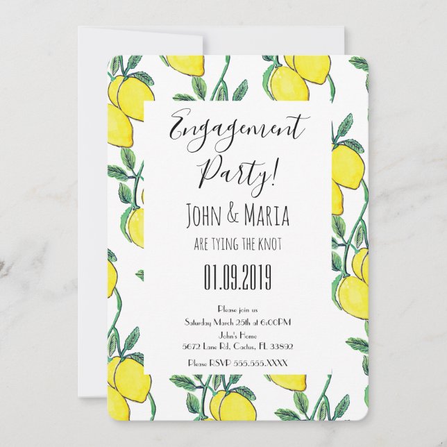 Invitation Watercolor Lemon Green Bunch Party (Devant)