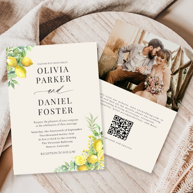Invitation Watercolor Lemon QR Code Photo Wedding (Créateur téléchargé)