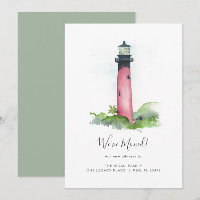 Invitation Watercolor Lighthouse Changement d'adresse Déménag (Devant / Derrière)