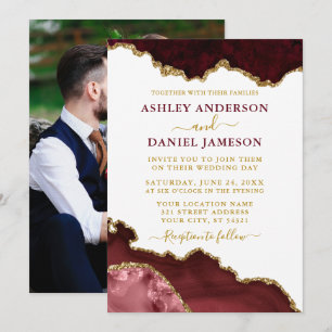 Invitation Watercolor Marble Geode Mariage Bourgogne Photo