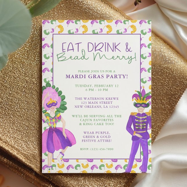 Invitation Watercolor Mardi Gras Masquerade Party (Créateur téléchargé)