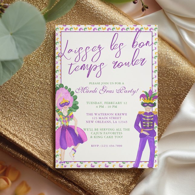 Invitation Watercolor Mardi Gras Masquerade Party (Créateur téléchargé)