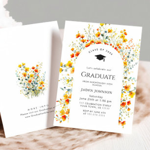 Invitation Watercolor Meadow Fleur sauvage Boho Graduation Pa