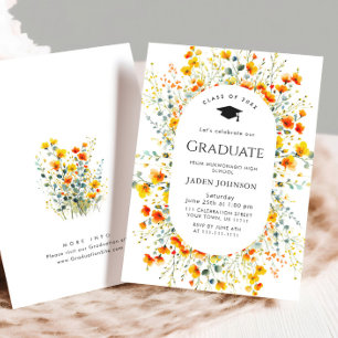 Invitation Watercolor Meadow Fleur sauvage Boho Graduation Pa