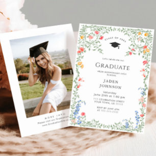 Invitation Watercolor Meadow Fleur sauvage Boho Graduation Pa