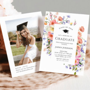 Invitation Watercolor Meadow Fleur sauvage Boho Graduation Pa