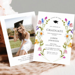 Invitation Watercolor Meadow Fleur sauvage Boho Graduation Pa