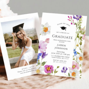 Invitation Watercolor Meadow Fleur sauvage Boho Graduation Pa