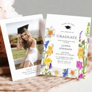 Invitation Watercolor Meadow Fleur sauvage Boho Graduation Pa