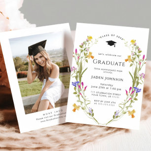 Invitation Watercolor Meadow Fleur sauvage Boho Graduation Pa