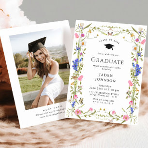 Invitation Watercolor Meadow Fleur sauvage Boho Graduation Pa