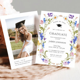 Invitation Watercolor Meadow Fleur sauvage Boho Graduation Pa