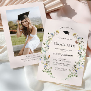 Invitation Watercolor Meadow Fleur sauvage Boho Graduation Pa
