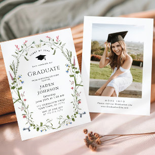 Invitation Watercolor Meadow Fleur sauvage Boho Graduation Pa