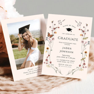 Invitation Watercolor Meadow Fleur sauvage Boho Graduation Pa