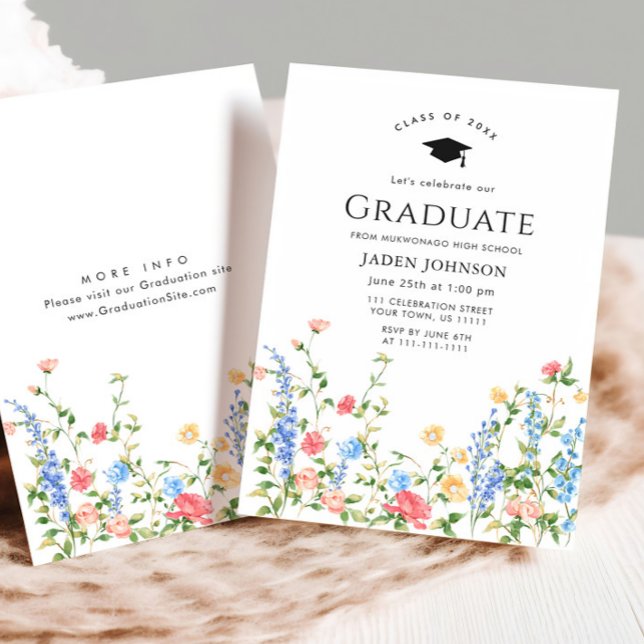 Invitation Watercolor Meadow Fleur sauvage Boho Graduation Pa (Créateur téléchargé)