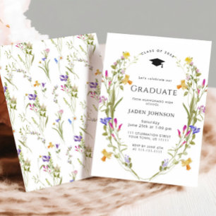 Invitation Watercolor Meadow Fleur sauvage Boho Graduation Pa