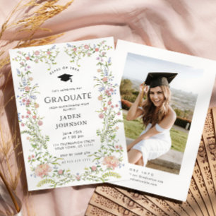 Invitation Watercolor Meadow Fleur sauvage Boho Graduation Pa