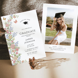 Invitation Watercolor Meadow Fleur sauvage Boho Graduation Pa