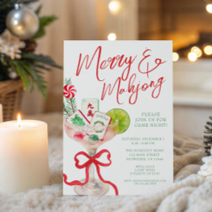 Invitation Watercolor Merry Mahjong Christmas Cocktail Party