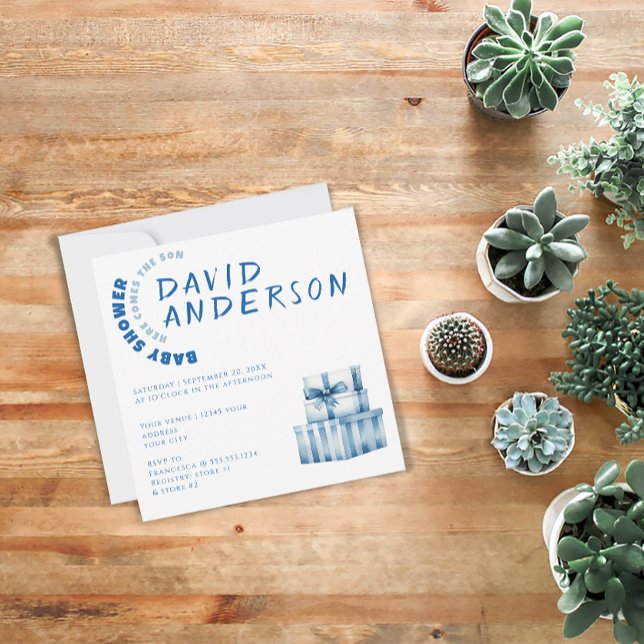 Invitation Watercolor minimalist baby shower boy (Créateur téléchargé)