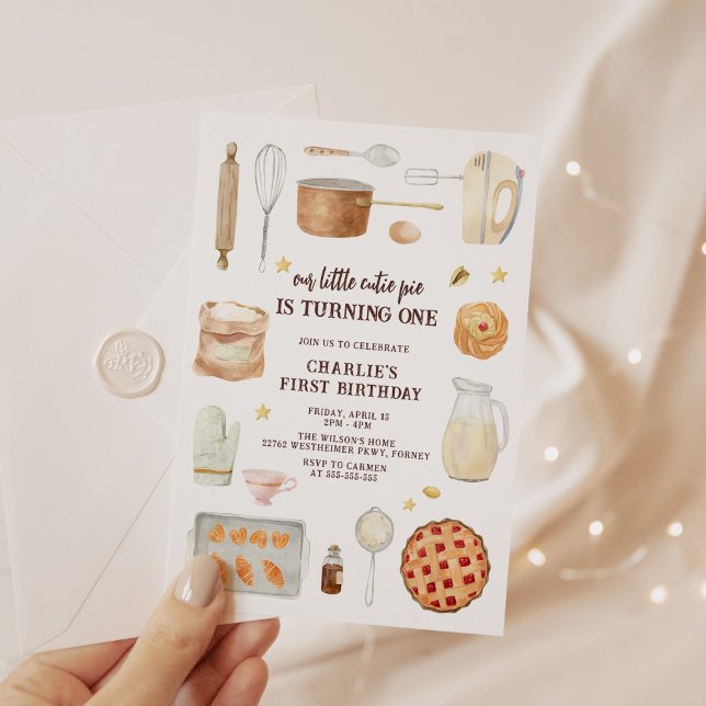 Invitation Watercolor moderne Cutie Pie 1er anniversaire (Créateur téléchargé)