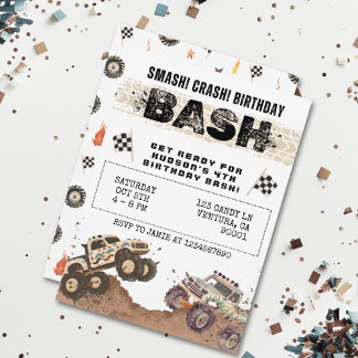 Invitation Watercolor Monster Truck Boys fête d'anniversaire