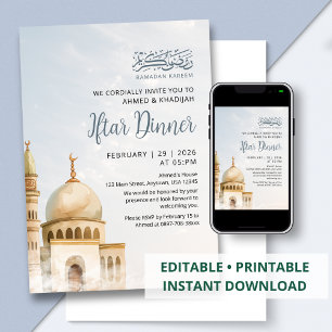 Invitation Watercolor Mosquée Dorée Ramadan Iftar