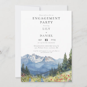 Invitation Watercolor Mountain Flowers Photo Engagement Party