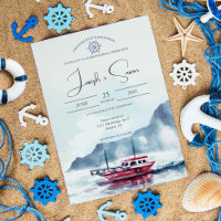 Watercolor Mountain Glacier Boat Wheel Mariage