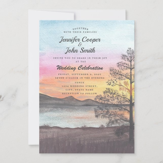 Invitation Watercolor Mountain Lake Vue sur le lac (Devant)