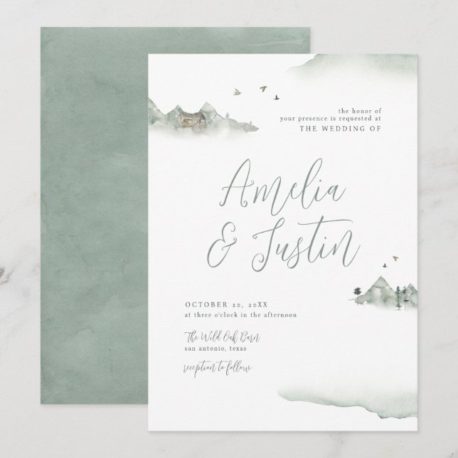 Invitation Watercolor Mountains Outdoor Destination Mariage (Devant / Derrière)