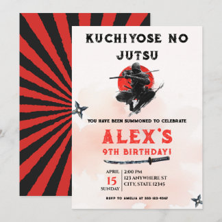 Invitation Watercolor Ninja Warrior Martial Arts Boy Birthday