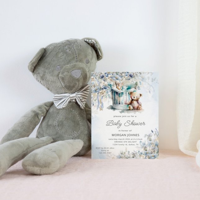 Invitation Watercolor Nursery Teddy Bear Baby shower (Créateur téléchargé)