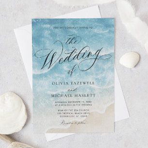 Invitation Watercolor Ocean Beach Élégant Mariage de script